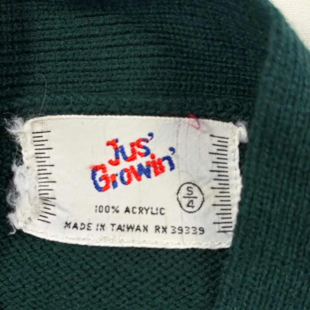 Jus' Growin' Vintage Cardigan Sweater Boys 4 Green Preppy Grandpacore 90s